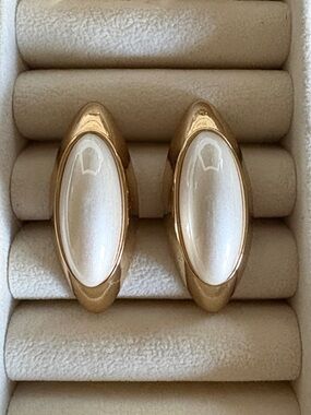 Gold-Tone White Marquise Statement Earrings - Women Jewelry